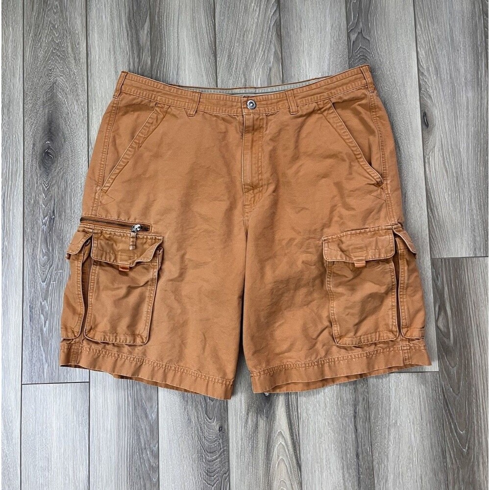 Columbia Cargo Shorts Men's Orange Cotton Canvas 9 Pockets Hiking Travel Size 38